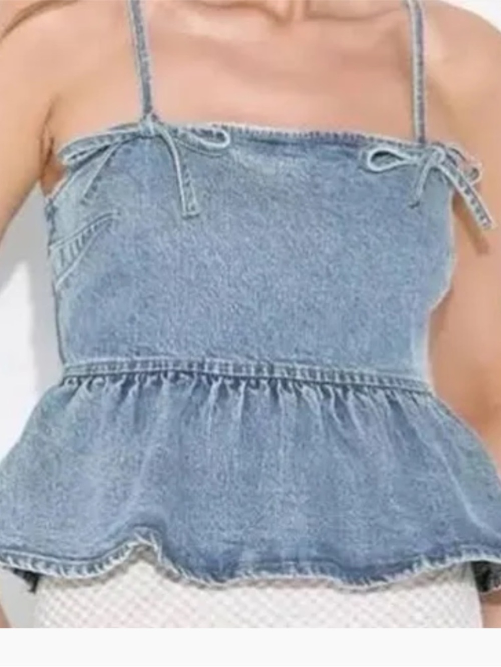 Wild Fable Denim Peplum Top Size small Tie Strap Cropped Y2K Babydoll Tank
